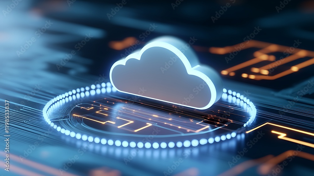 Poster cloud computing concept with modern technology background and digital elements for data storage solu