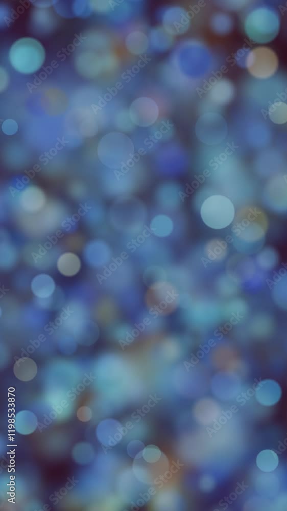 Poster blurred blue colorful blurred circle bokeh loop vertical background.