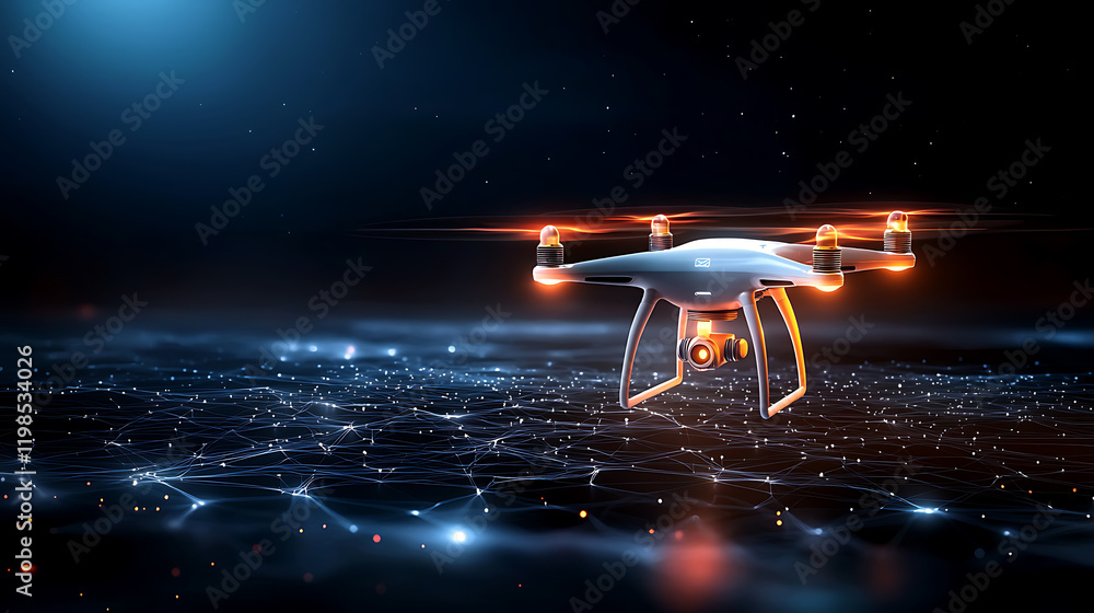 Poster drone technology innovation exploring aerial insights through advanced imaging techniques in a futur