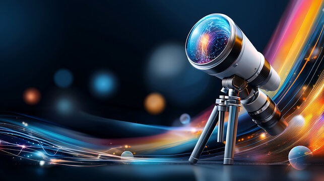 Exploring the universe astronomical observations with a telescope cosmic wonders digital art futuristic wide angle scientific discovery