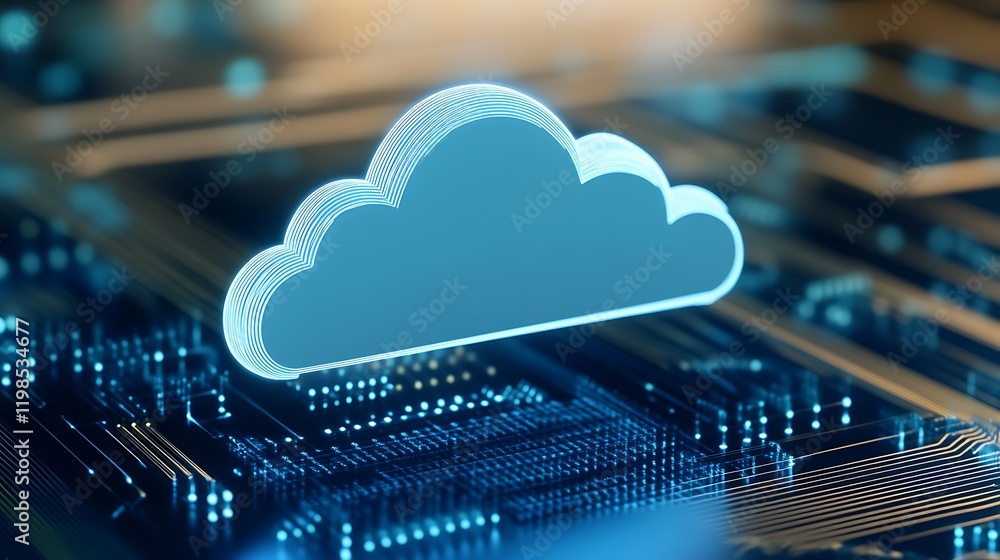 Poster digital cloud concept over circuit board design representing cloud computing and technology innovati