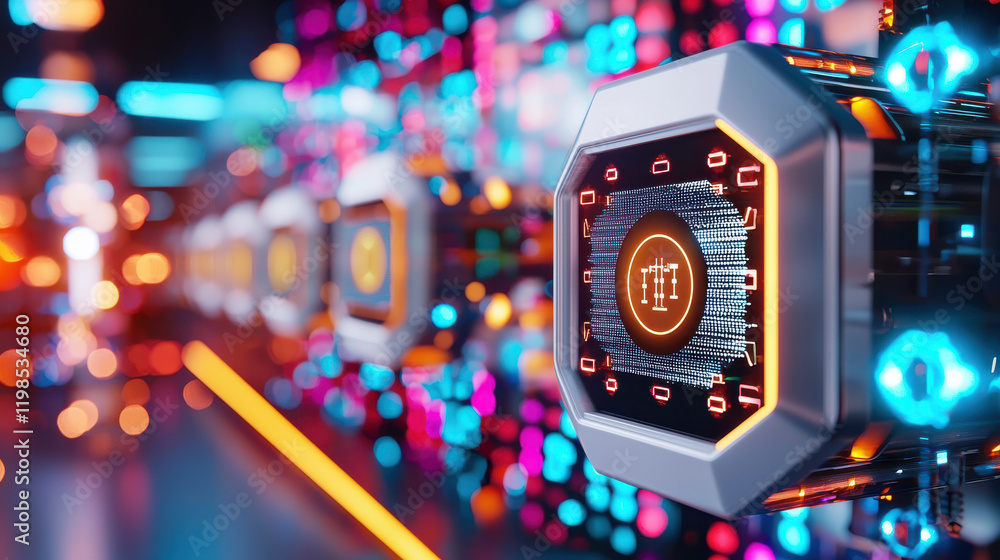Leinwandbilder futuristic technology display with glowing circuits and vibrant colors. this showcases high tech env