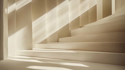 Obraz premium Elegant Minimalist Staircase with Soft Light and Shadows Offering a Serene Atmosphere for Modern Architecture and Interior Design Inspirations