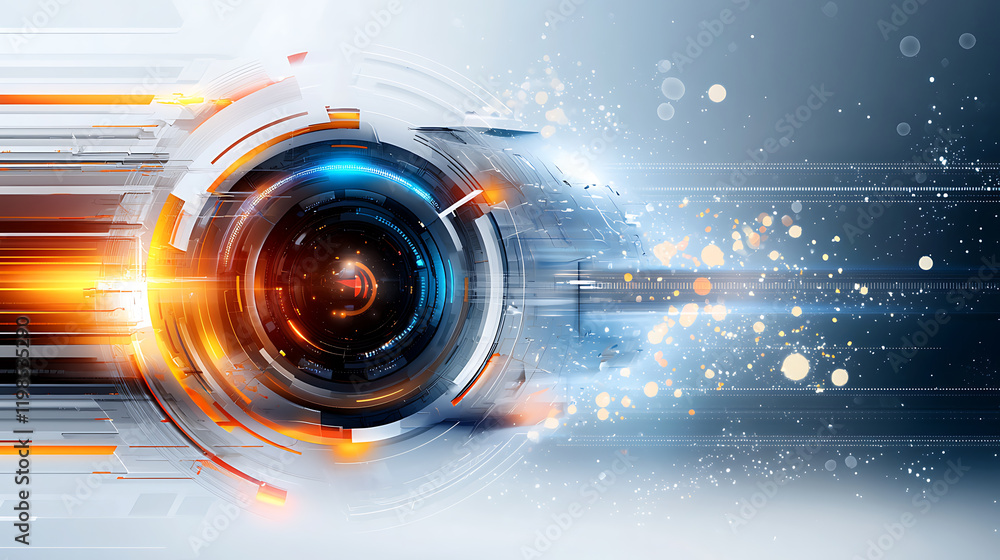 Poster dynamic lens motion capture futuristic digital studio abstract visual art high-tech environment clos
