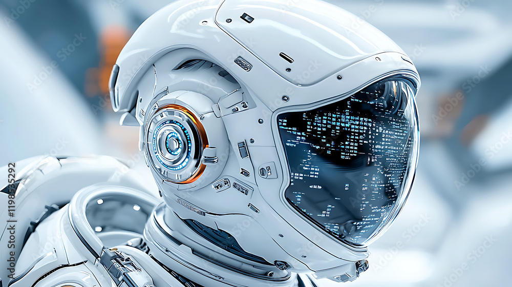 Poster robot astronaut exploration futuristic space station digital portrait sci-fi environment close-up vi