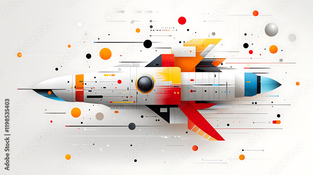 Poster futuristic rocket launch outer space digital art vibrant environment dynamic perspective innovation 