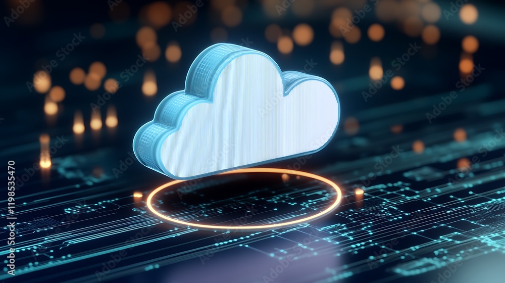 Poster digital cloud icon with futuristic technology background representing data storage and cloud computi
