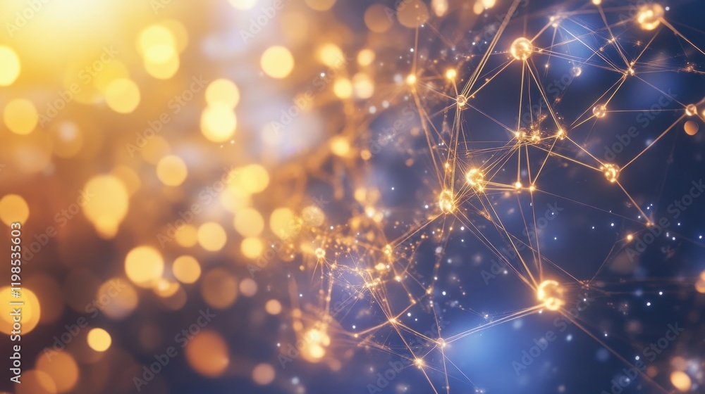 Poster golden network: abstract representation of connection and technology