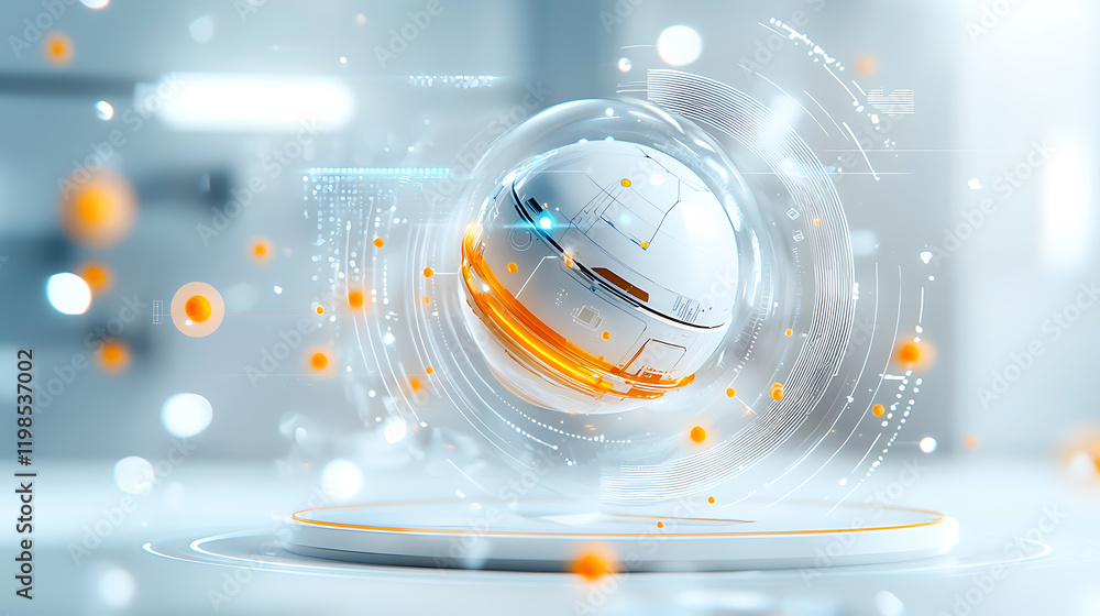 Poster futuristic digital sphere modern technology lab 3d animation high-tech environment close-up view inn