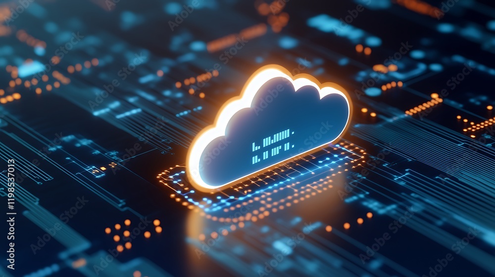 Poster digital cloud technology with circuit board background for data storage and connectivity concept