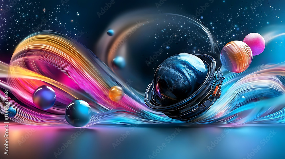 Poster cosmic journey through space universe digital art colorful environment abstract view interstellar ex
