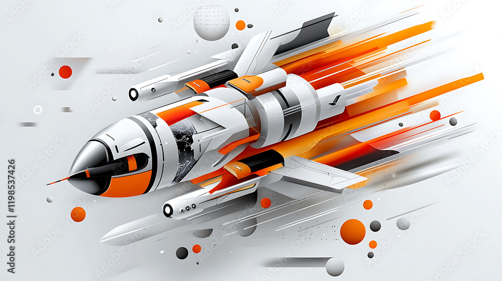 Poster futuristic rocket launch digital art abstract environment dynamic motion conceptual design for techn