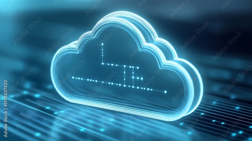 Poster futuristic blue cloud icon with digital connections depicting data storage and cloud computing conce