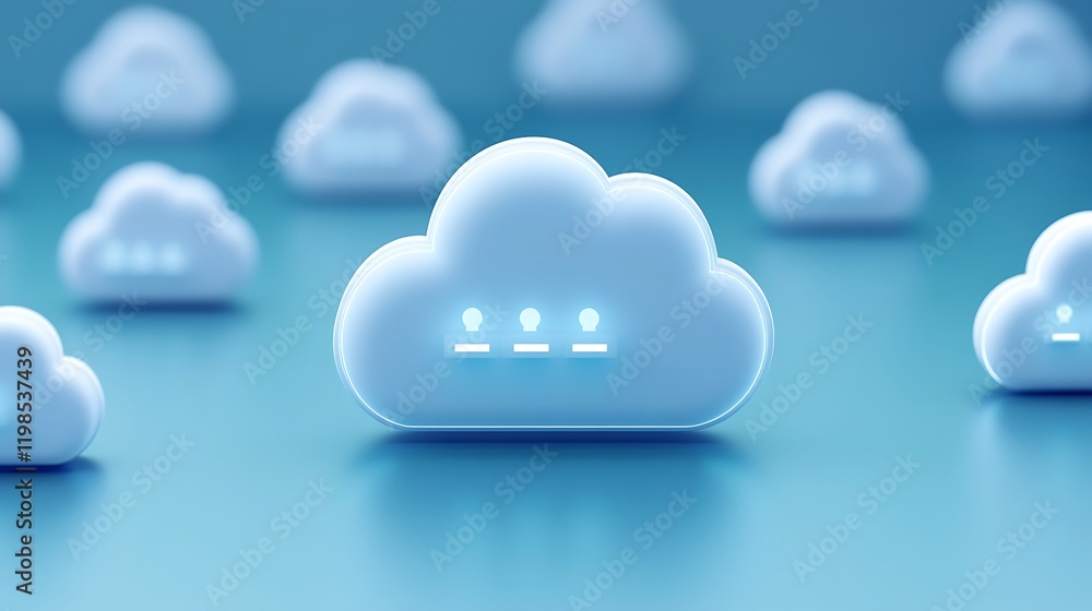 Aufkleber futuristic blue cloud icons with digital elements representing cloud computing and technology concep