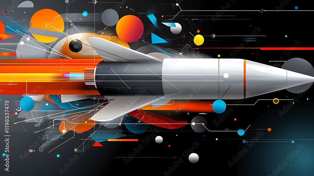 Poster rocket launch action outer space digital art futuristic environment dynamic viewpoint speed concept
