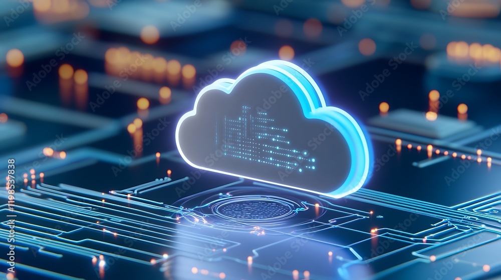 Aufkleber futuristic cloud computing concept with digital circuit background and neon light effects