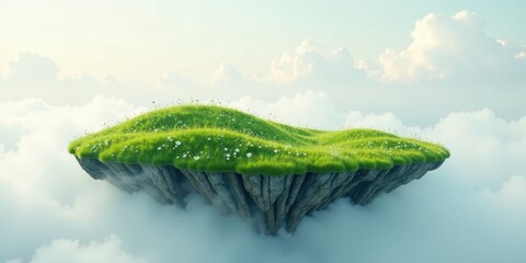 Fototapeta premium Enchanted Floating Meadow A Serene Landscape of Grassy Cliffs and Soft Clouds