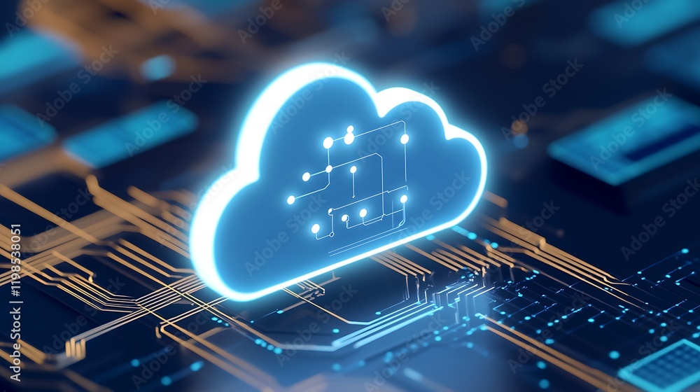 Poster futuristic cloud computing concept with digital data connections on circuit board background