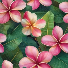 Obraz premium Plumeria flower plant flora bloom botany seamless pattern ornament design, tile