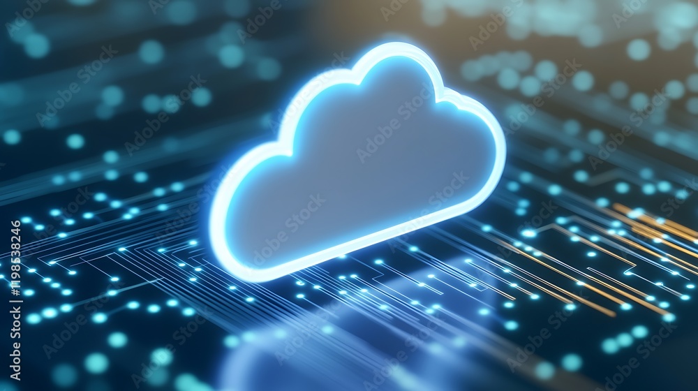 Aufkleber futuristic cloud computing concept with digital technology background and neon circuit patterns
