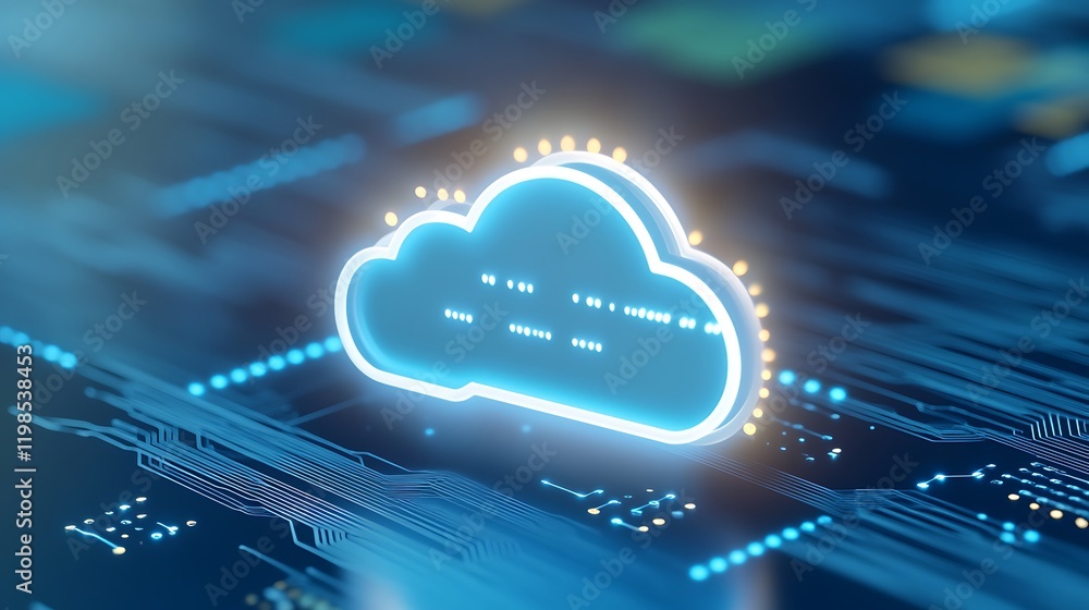 Poster futuristic cloud computing concept with light effects and circuit board background for digital techn