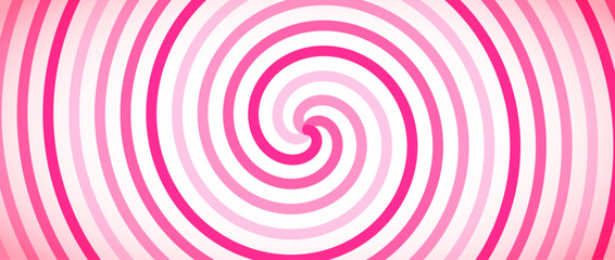 Strawberry candy color spiral background. Pink rotating swirl pattern wallpaper. Cute spinning vortex for banner, poster, flyer, booklet. Sweet cartoon hypnotic concept. Vector ice cream backdrop
