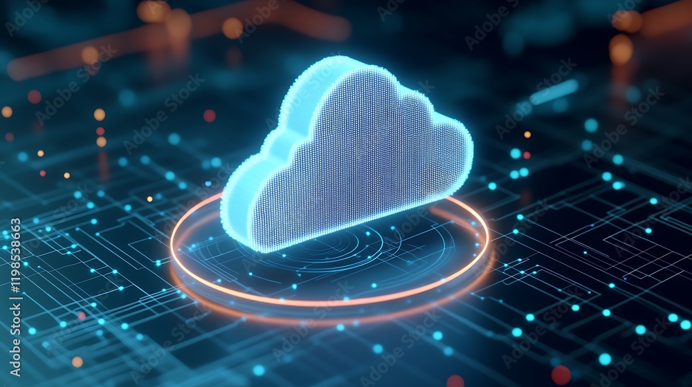 Poster futuristic cloud computing concept with neon lights on abstract technology background