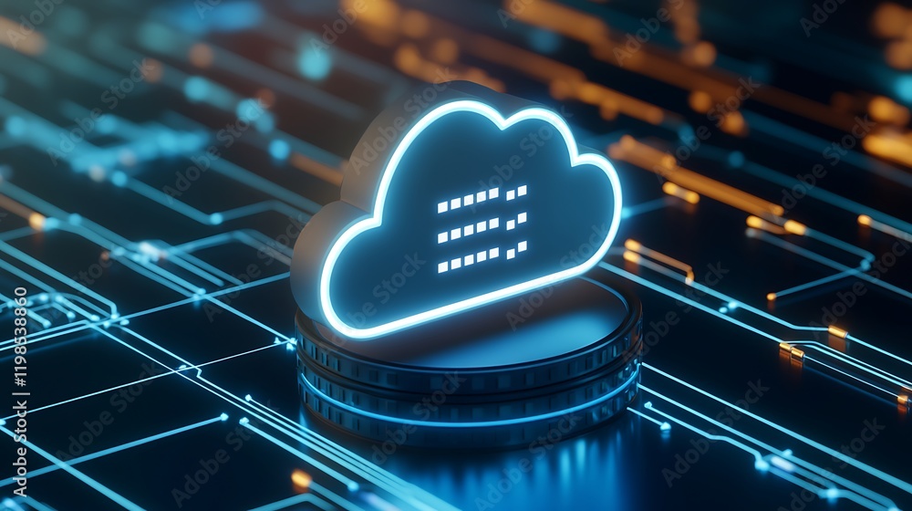 Aufkleber futuristic cloud computing icon on circuit board background with blue glowing elements and digital t