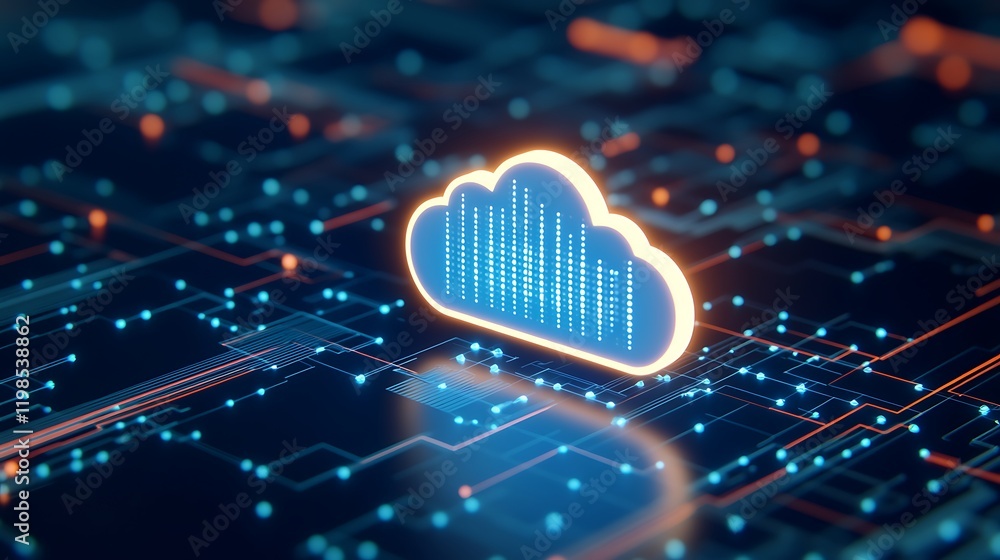 Poster futuristic cloud computing graphic with digital data connections and circuit patterns