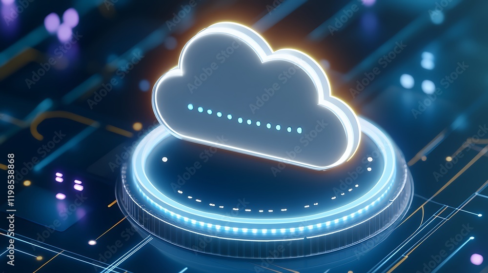 Aufkleber futuristic cloud computing icon with neon lights and digital circuit background for technology theme