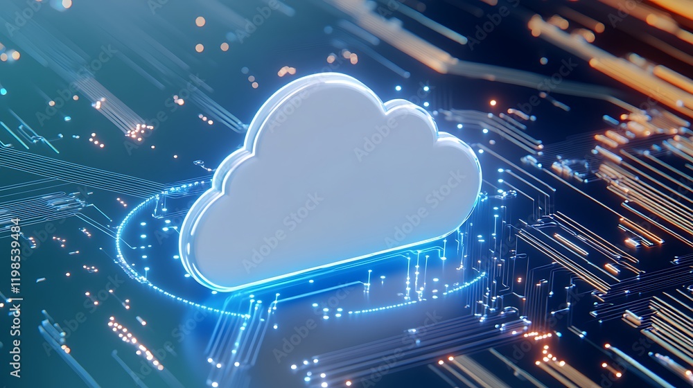 Aufkleber futuristic cloud icon surrounded by digital circuitry representing technology and data storage conce