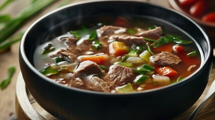 Close up of delicious beef soup