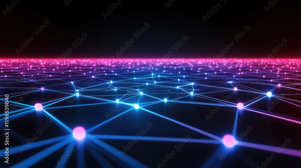 Aufkleber abstract network connection: a digital landscape of nodes and lines