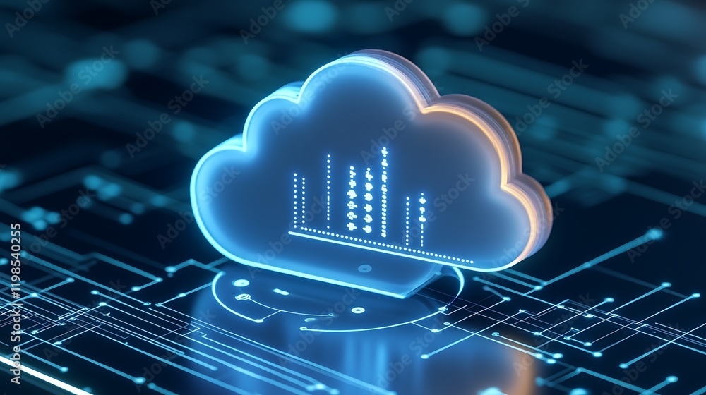 Poster futuristic cloud technology concept with data visualization and digital circuit background for innov