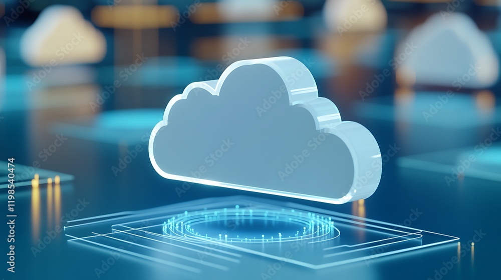 Poster futuristic cloud technology concept with neon glow over digital interface and data points in abstrac