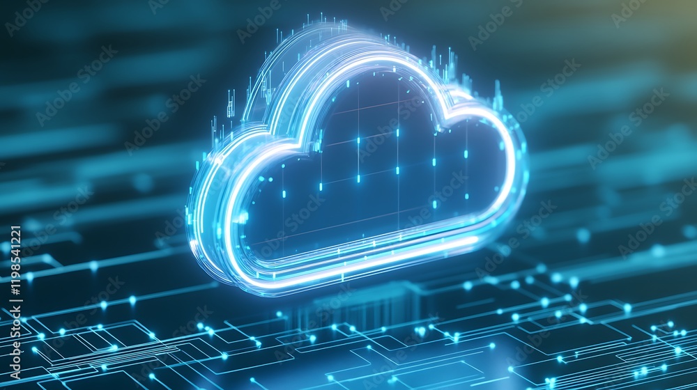 Poster futuristic digital cloud icon with technology background and data streaming connections for innovati