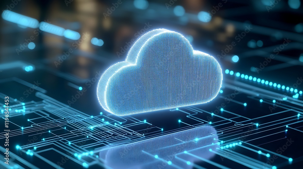 Aufkleber futuristic digital cloud symbol with glowing elements on a technology background showcasing data con