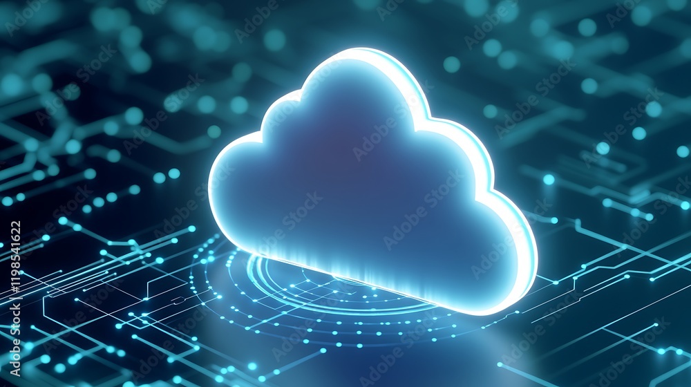 Poster futuristic digital cloud with glowing circuit background representing data storage and connectivity