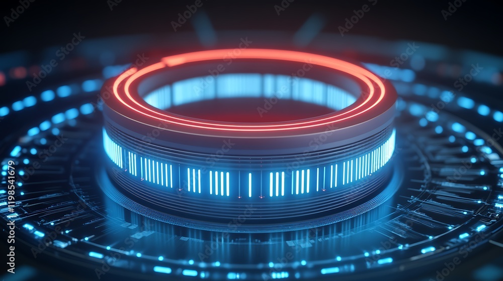 Aufkleber futuristic digital interface with glowing blue and red elements in a sci-fi environment