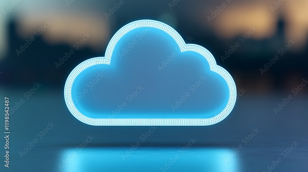 Poster illuminated cloud icon with modern neon glow on abstract background for digital concepts and technol