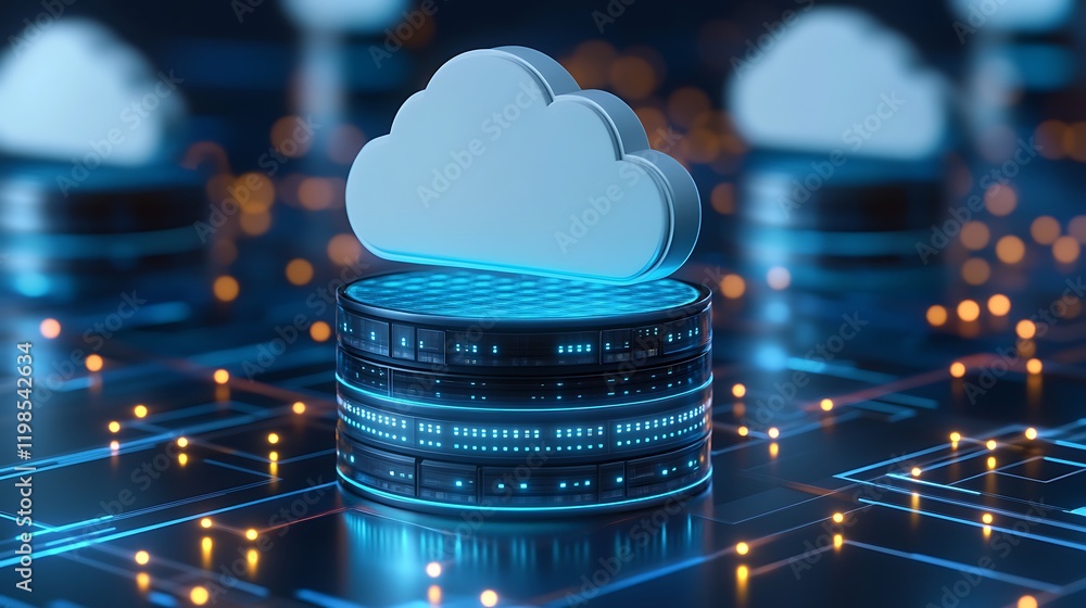 Poster modern cloud computing concept with data servers and digital connections representing technology and