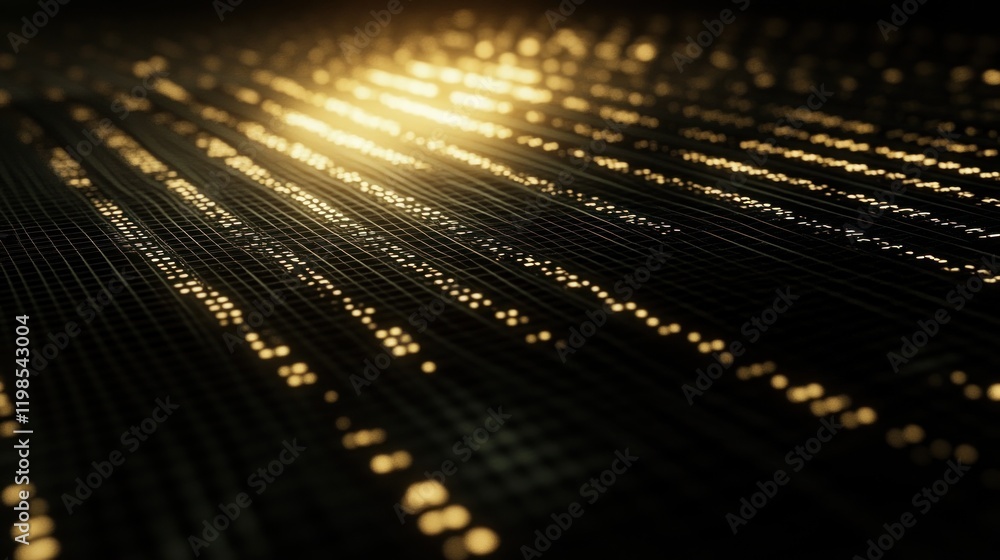 Poster golden data streams: abstract digital landscape