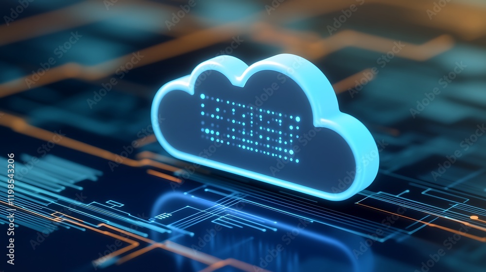 Poster modern cloud storage concept with digital elements for technology and data management illustrations
