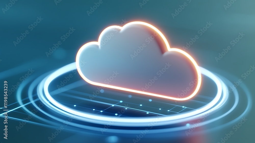 Poster modern cloud technology concept with futuristic glow and circular data network background