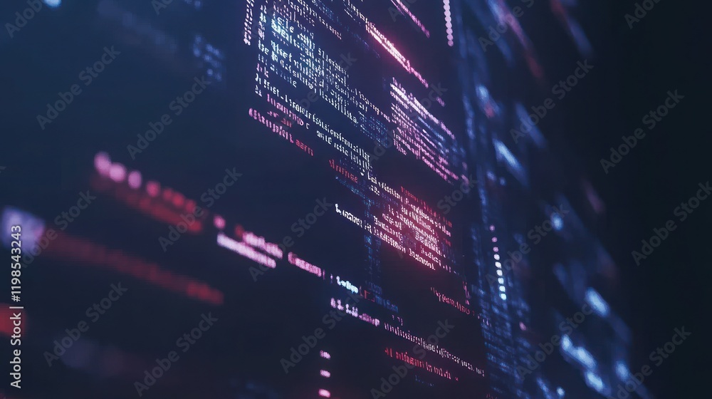 Poster abstract coding: digital lines of code in neon hues