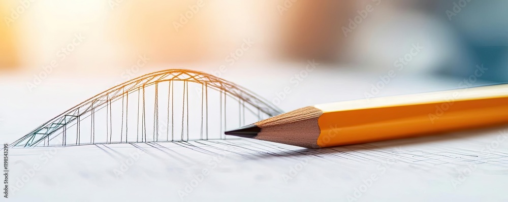 Poster engineer sketching idea. close-up of a pencil sketching a bridge design for architectural planning.
