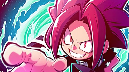 Anime Girl with Pink Hair Reaching Out from a Swirling Vortex