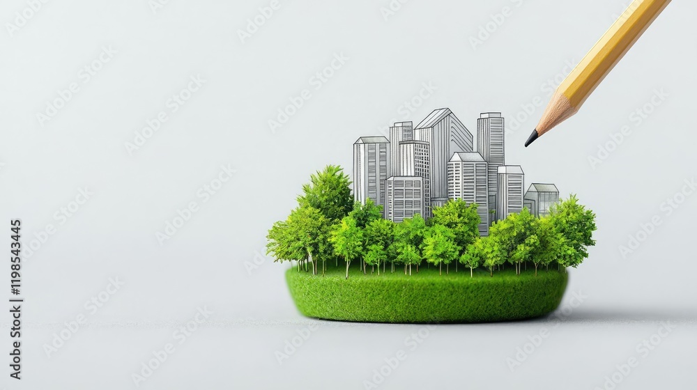 Poster engineer sketching idea. a unique concept of urban development blending nature and architecture.