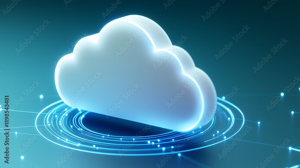 Poster modern digital cloud symbol with glowing effects for technology and data storage concepts