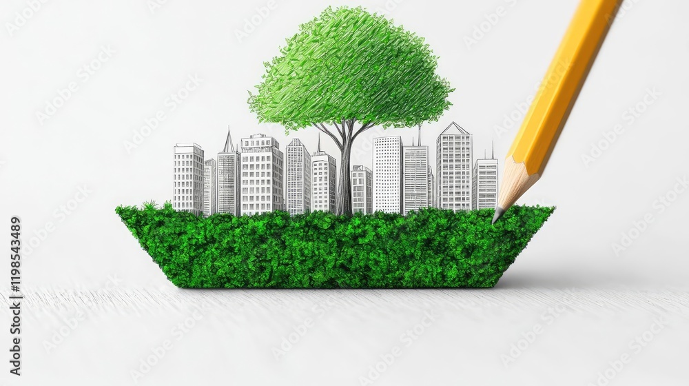 Poster engineer sketching idea. a creative representation of urban greenery showcasing nature and architect